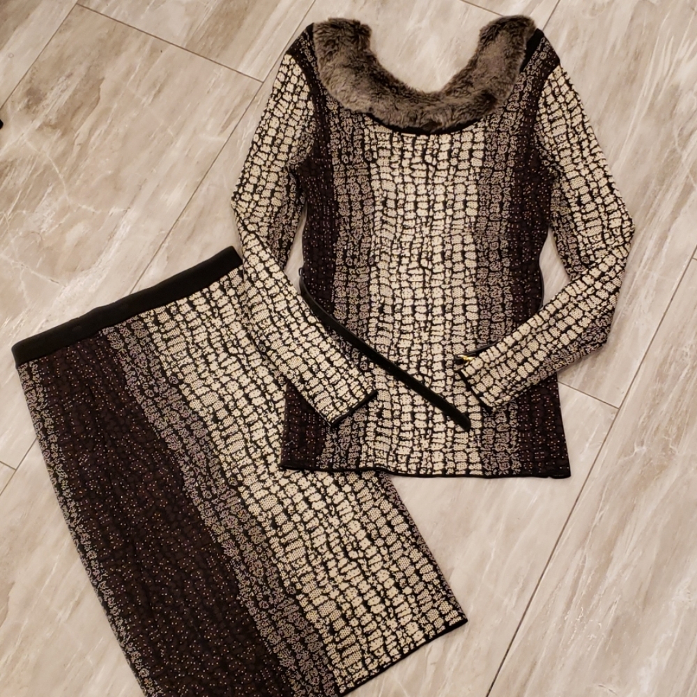 Carmen Marc valvo sweater and skirt set